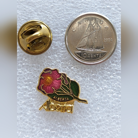 (3 for $20)  Alberta Wild Rose Enamel Lapel or Cap Pin - Picture 2 of 2